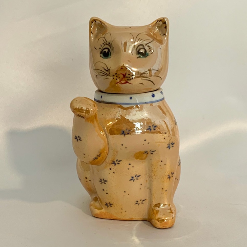 Vintage Maneki Neko Chinese Iridescent Lucky Cat Teapot - Picture 6 of 10